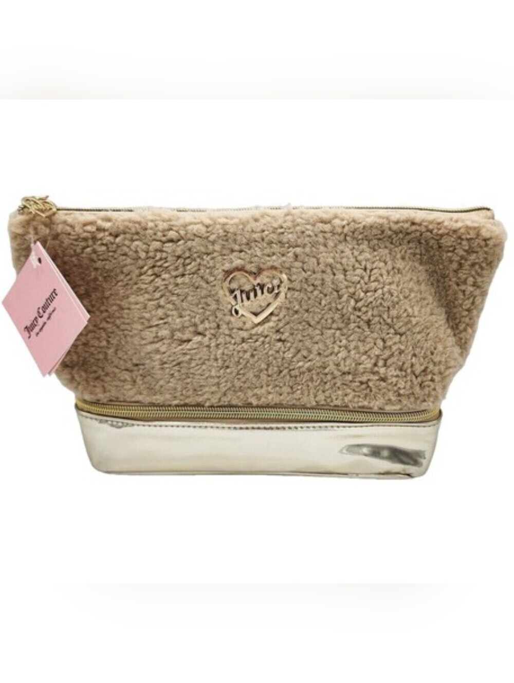 Juicy Couture Sherpa and Metallic Gold cosmetic bag NWT